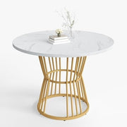 Extendable Folding Dining Table with Storage Drawers Marble White Gold