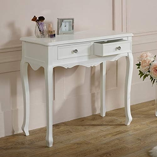 White Console Table Dressing Vanity Desk Wood 2 Drawer Shabby Chic Storage