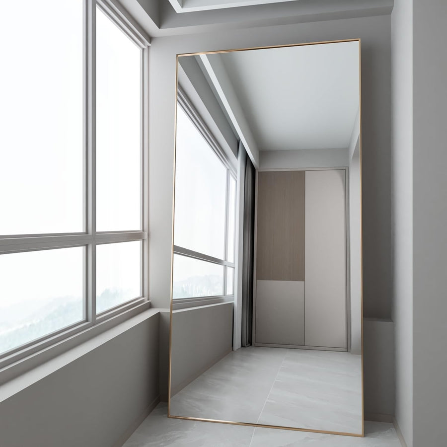 Full Length Floor Mirror 193x86cm Gold Frame, Lean or Hang, Crystal Clear