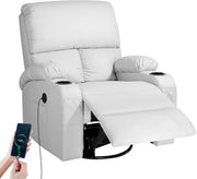 Rocking Recliner Chair Massage 360° Swivel USB Type-C Faux Leather Light Grey