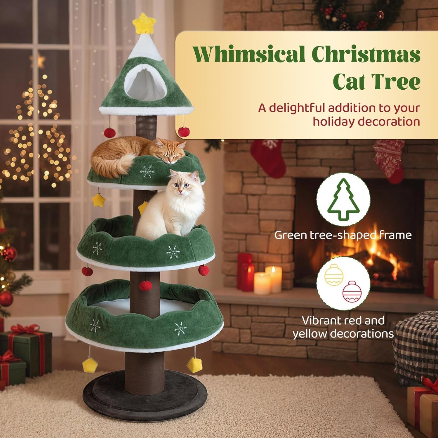 Christmas Tree Cat Tower 179cm Green Plush Scratching Post Multi-Level Condo