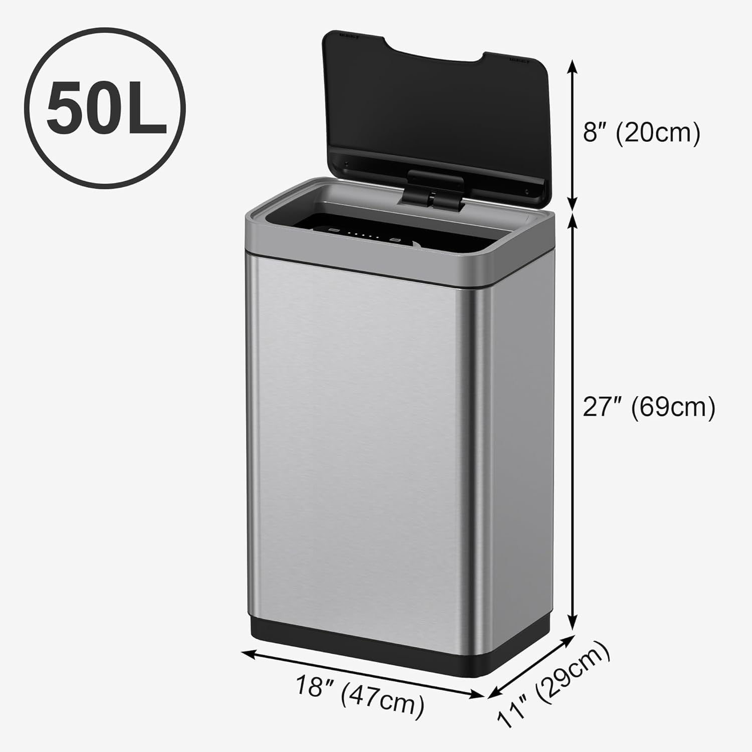 50L Touchless Kitchen Bin Motion Sensor Stainless Steel Silver