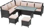 8 Seater Rattan Corner Sofa Set Outdoor Garden Patio Table Stool Set