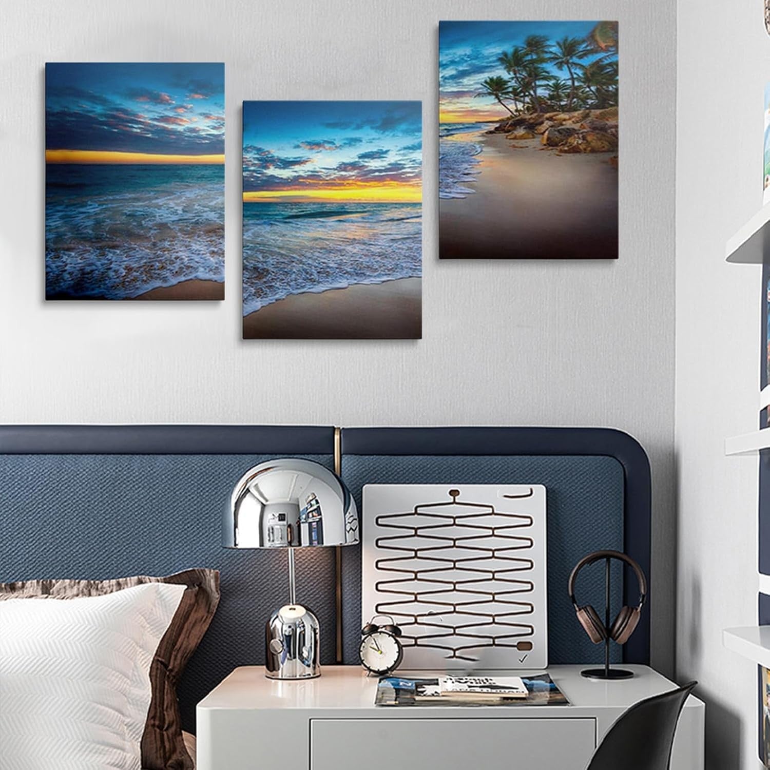 Sunset Beach Wall Art Set of 3 Framed Canvas 12x16in