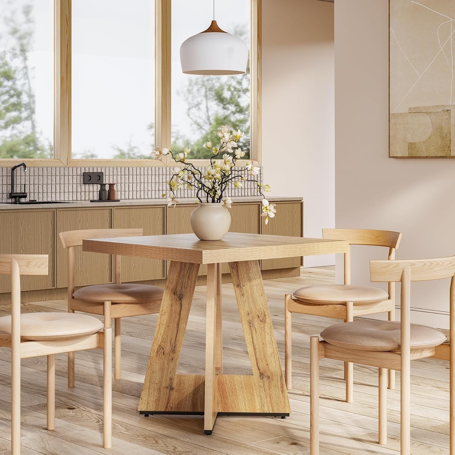 Rustic Farmhouse Square Dining Table 2-4 Seater Pedestal Wood Kitchen