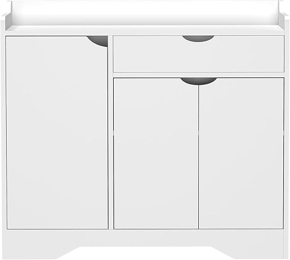White Shoe Storage Cabinet with Drawer & Shelf, Modern Hallway Organiser Unit