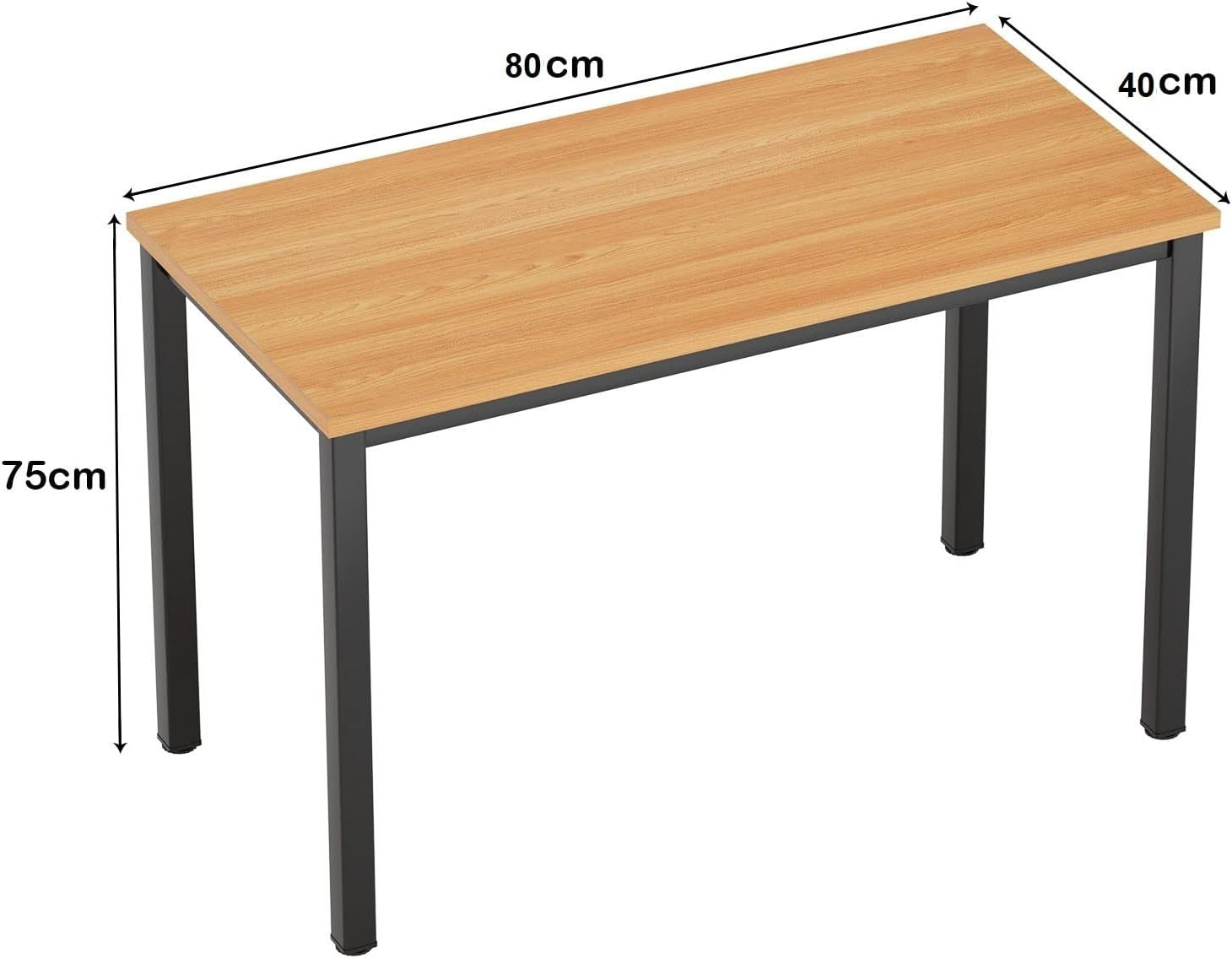 Teak & Black Computer Desk 80x40 cm Metal Frame Home Office Table