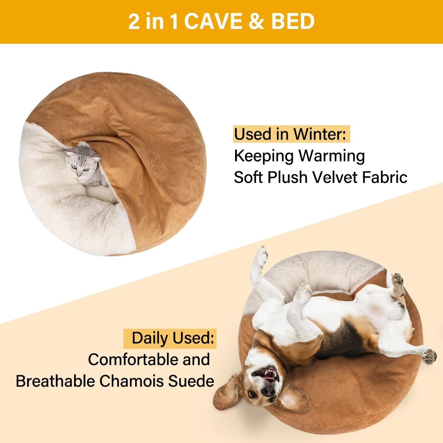 Large Hooded Donut Dog Bed 77x77x20cm Washable