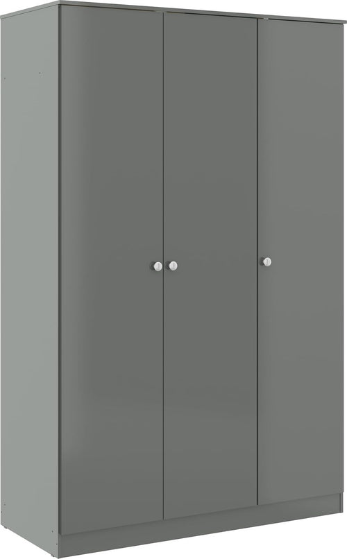 3 Door Grey Gloss Wardrobe Modern Storage Unit for Bedroom Clothes