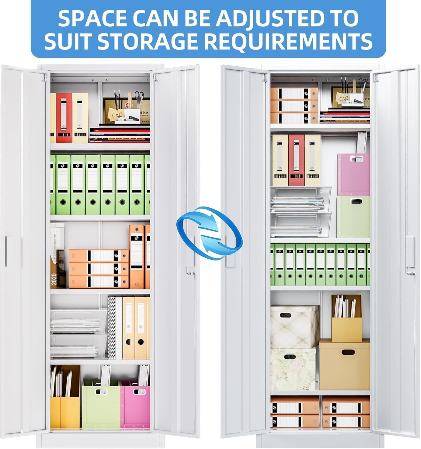 Metal Storage Cabinet with Lockable Doors, 180x60x40cm, Adjustable Shelves