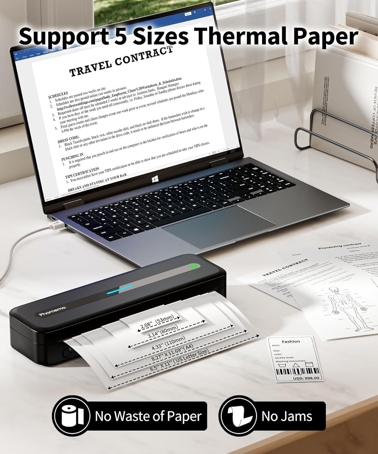 A4 Portable Thermal Printer 300DPI Bluetooth Inkless Kit