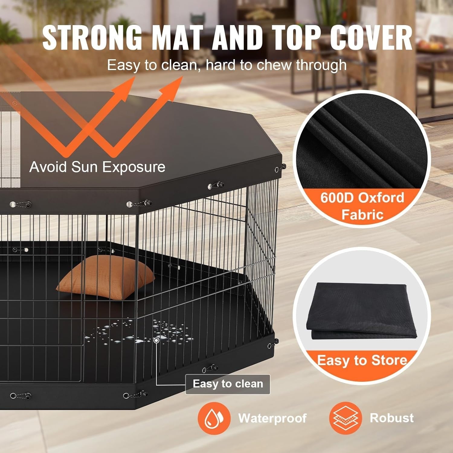 Foldable 24" Metal Dog Playpen 8-Panel Fence with Cover & Mat Indoor Outdoor