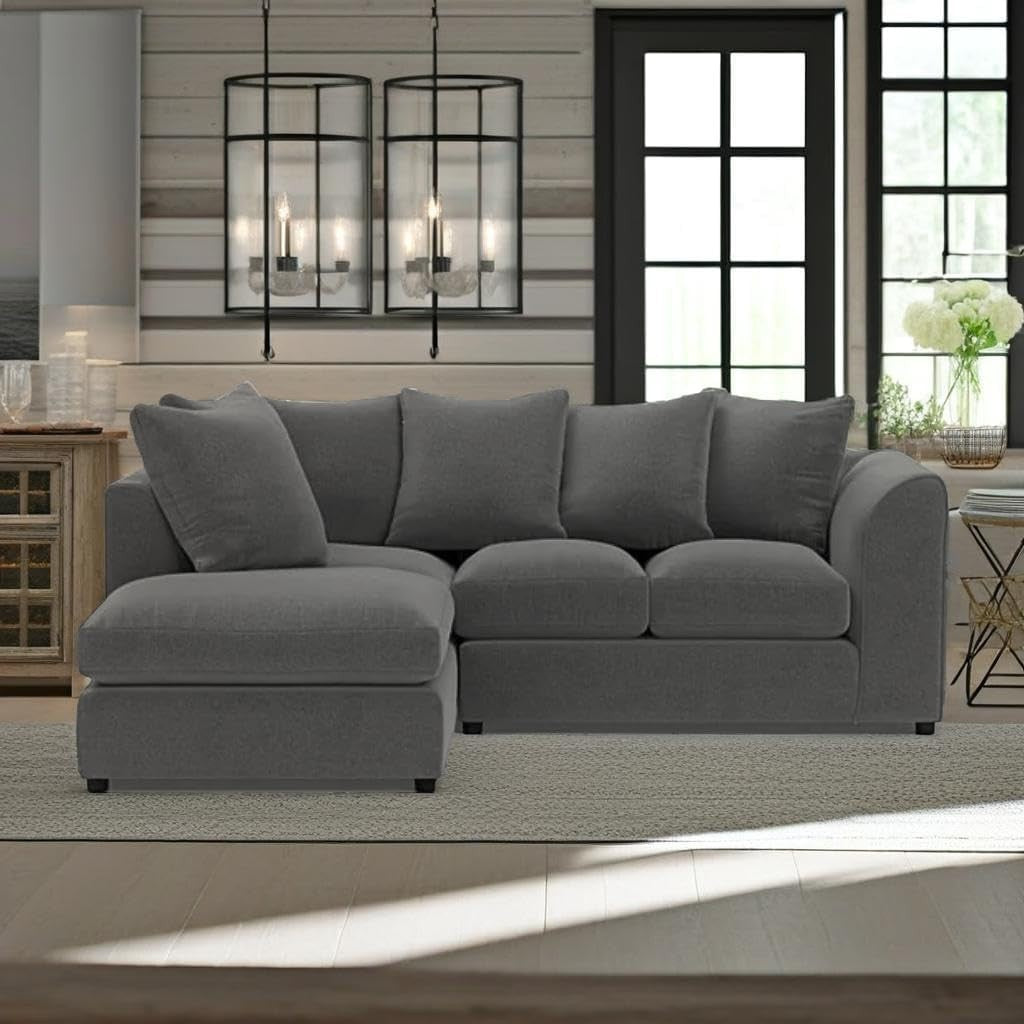 Grey L Shaped 4 Seater Modular Sofa – Left Hand Space-Saving Corner Couch