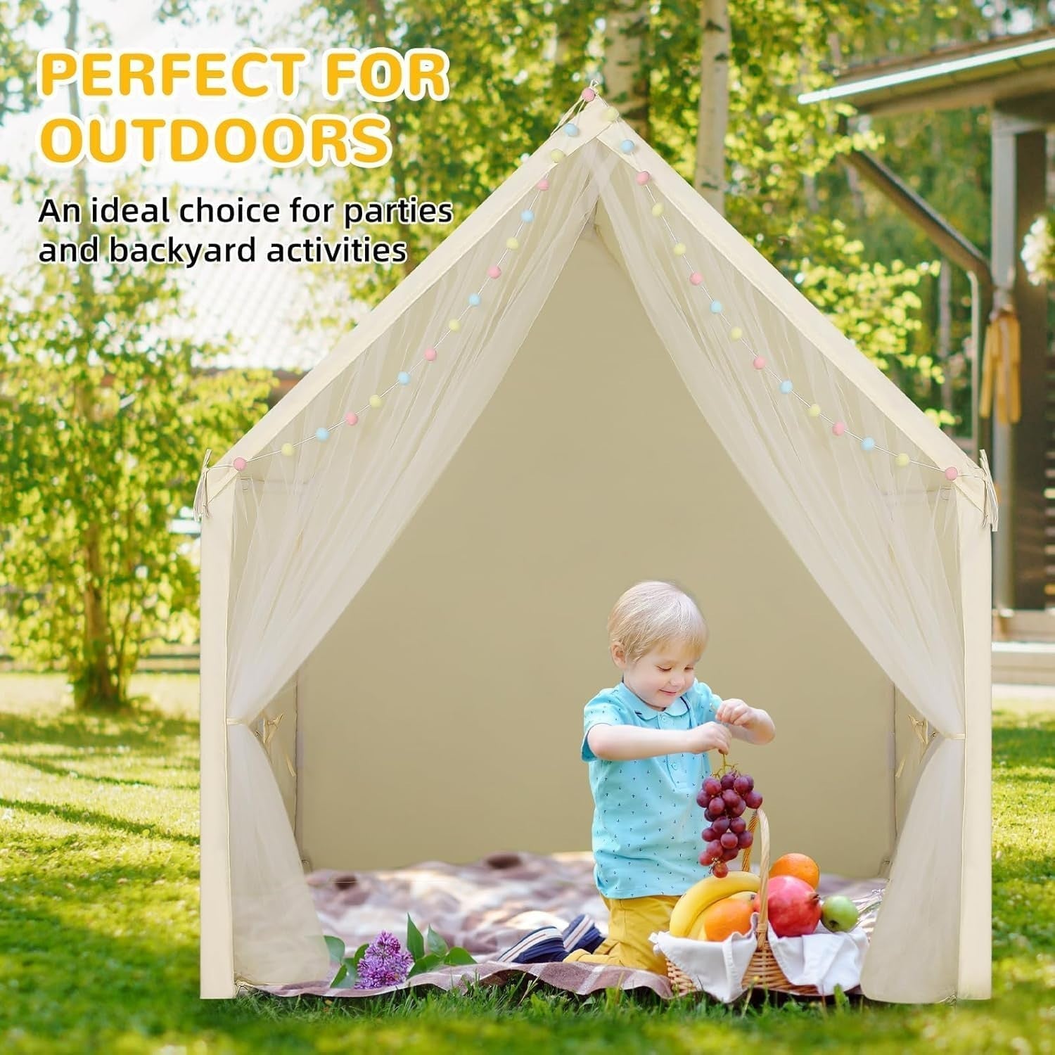Large Kids Play Tent Indoor Outdoor Castle Bed Playhouse Pale Yellow