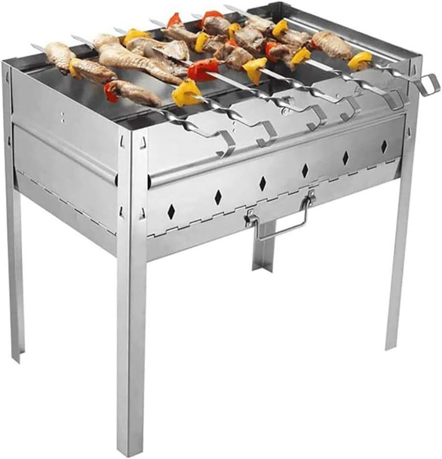 Portable Folding Stainless Steel BBQ Grill with Skewers & Carry Bag