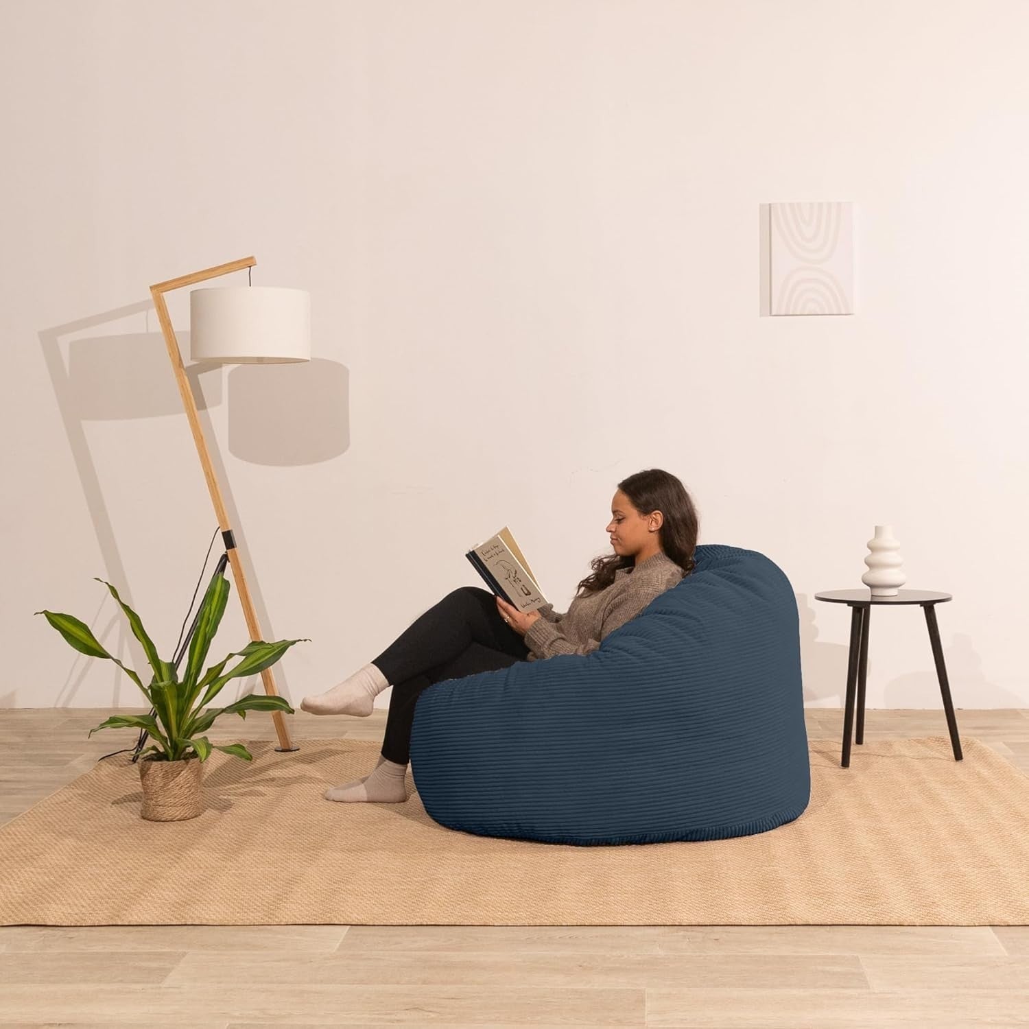 Giant Bean Bag Chair Foam Filled Corduroy Soft Lounge Seat with Back Support