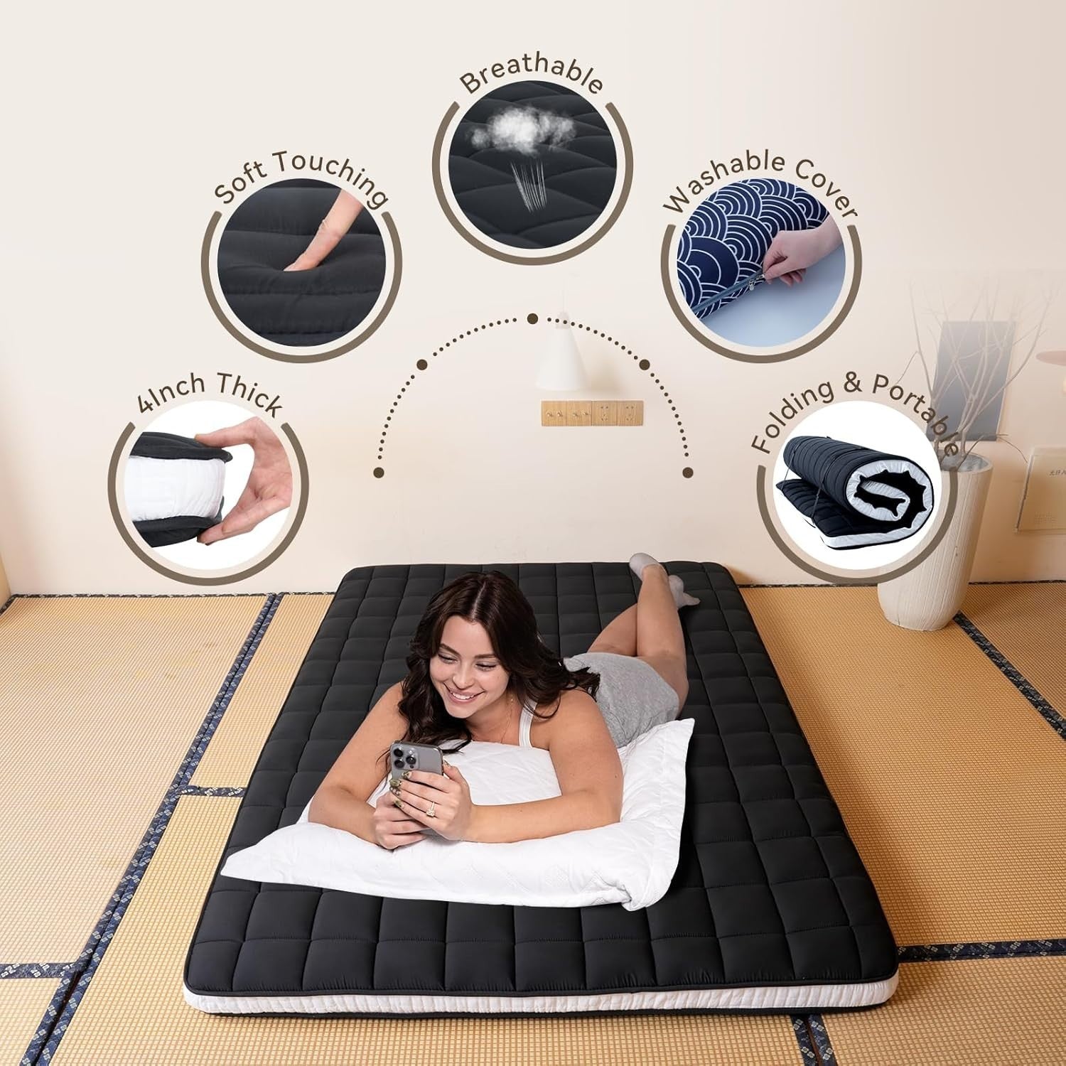 10cm Thick Foldable Futon Mattress Double Bed Floor Sofa Guest Use