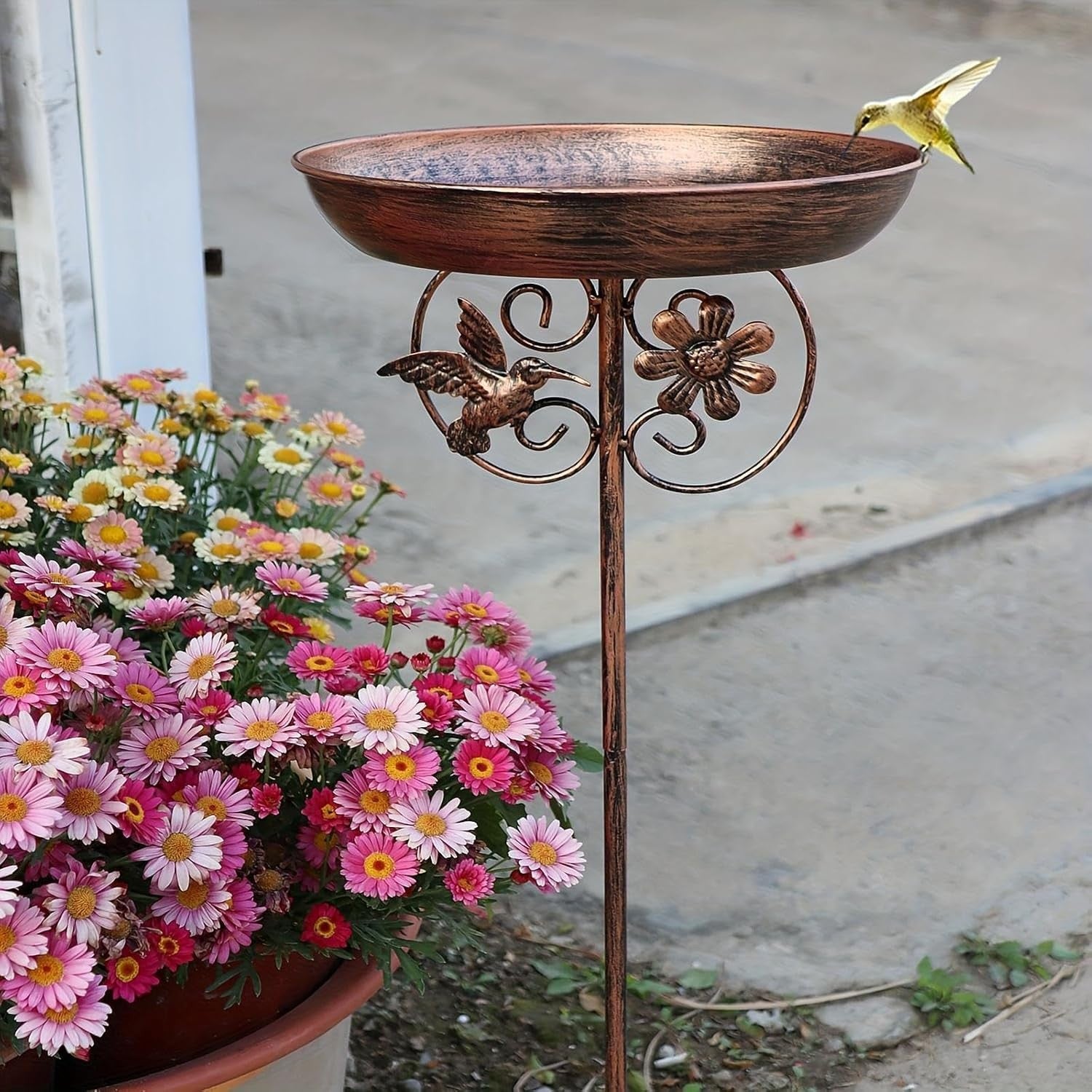 Vintage Outdoor Bird Bath Feeder Bowl Metal Garden Stake Stand Weatherproof