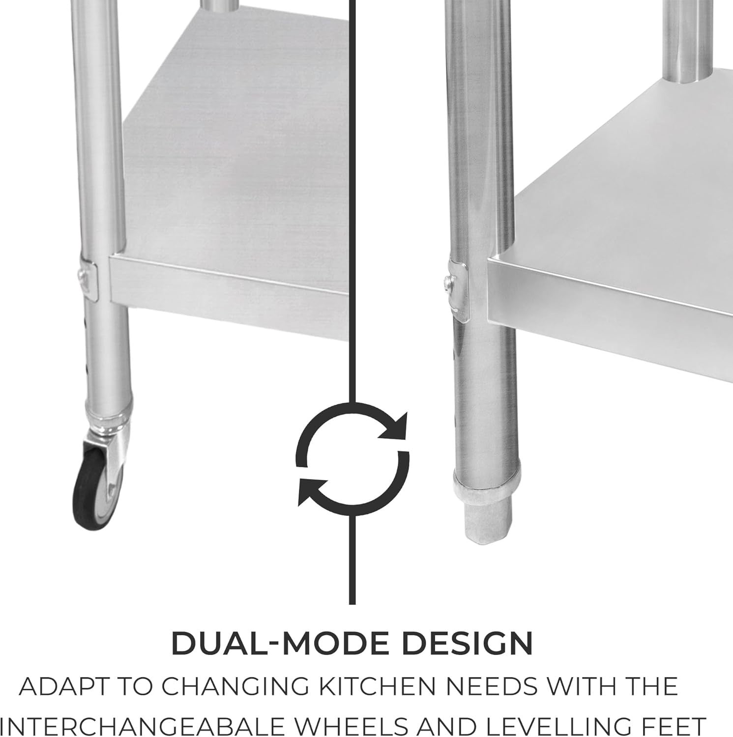 Stainless Steel Mobile Prep Table 160kg Kitchen Work Bench 90x76 Shelf Wheels