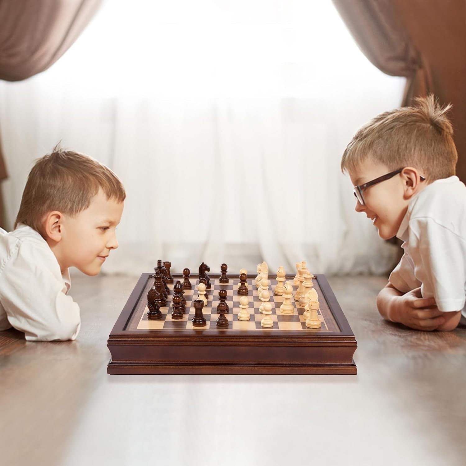 12.8" Magnetic Wooden Chess Set with Storage Drawers Luxury Board Game