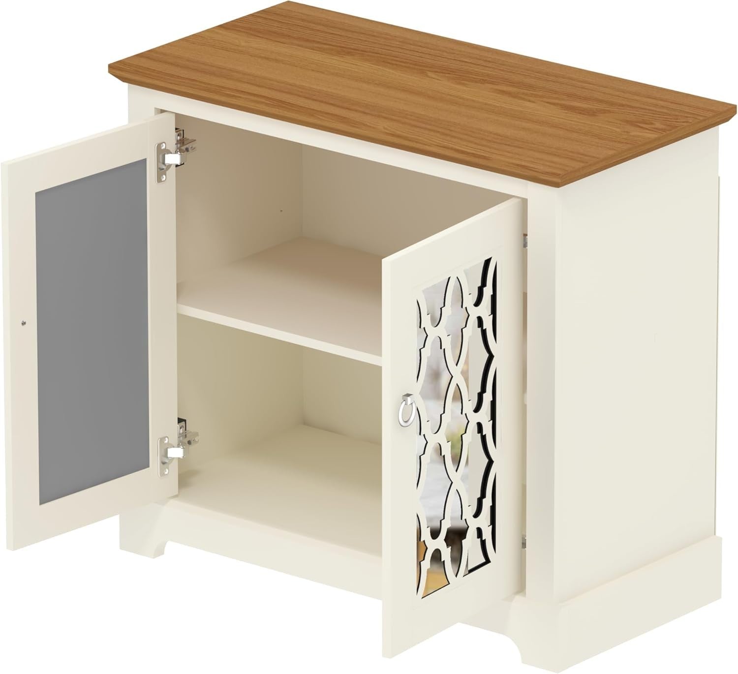 Ivory Oak 2 Door Sideboard Cabinet Lockable Storage Console Organizer