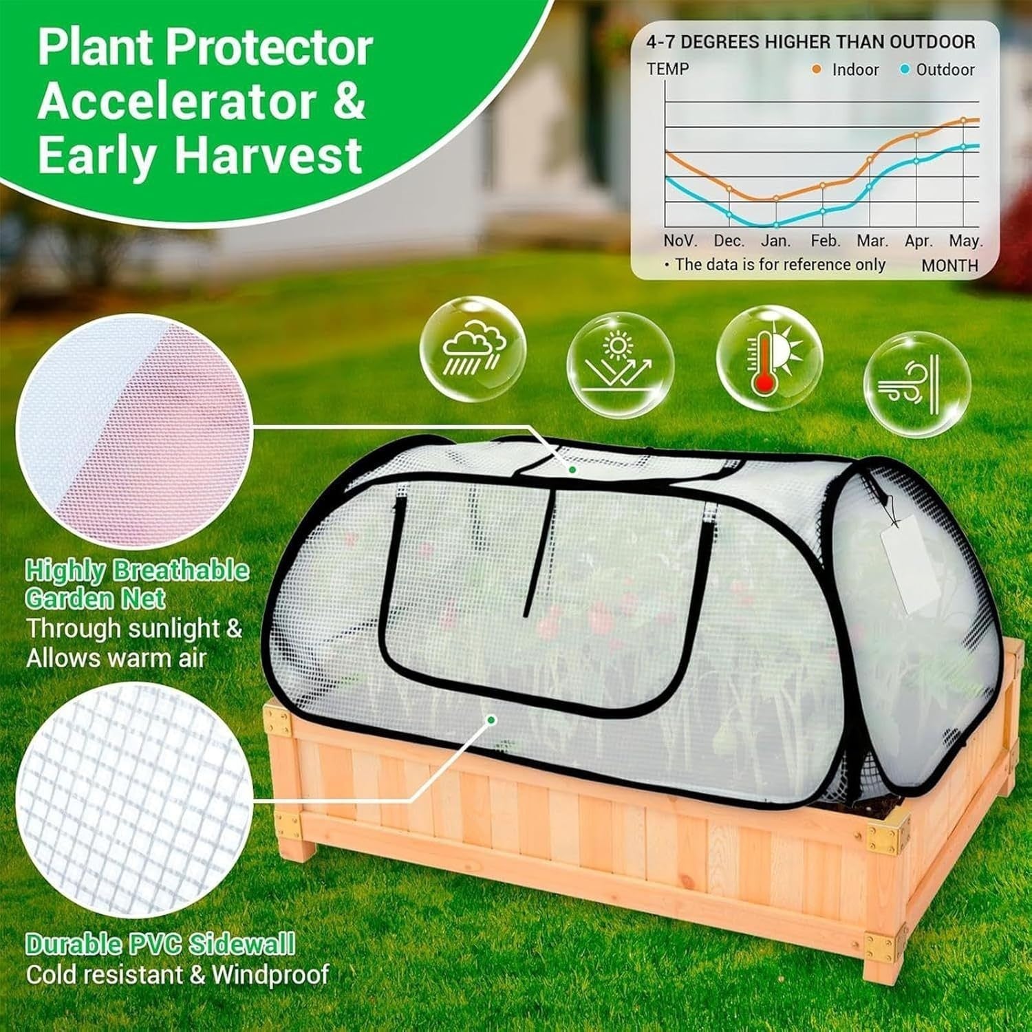 Portable Mesh Tunnel Greenhouse Waterproof UV Protection Cold Frame 35x35cm