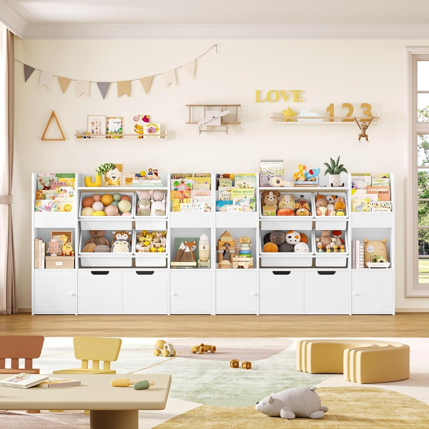 Kids Toy Storage Bookcase with Drawers & Boxes – 126cm 6-in-1 Organiser