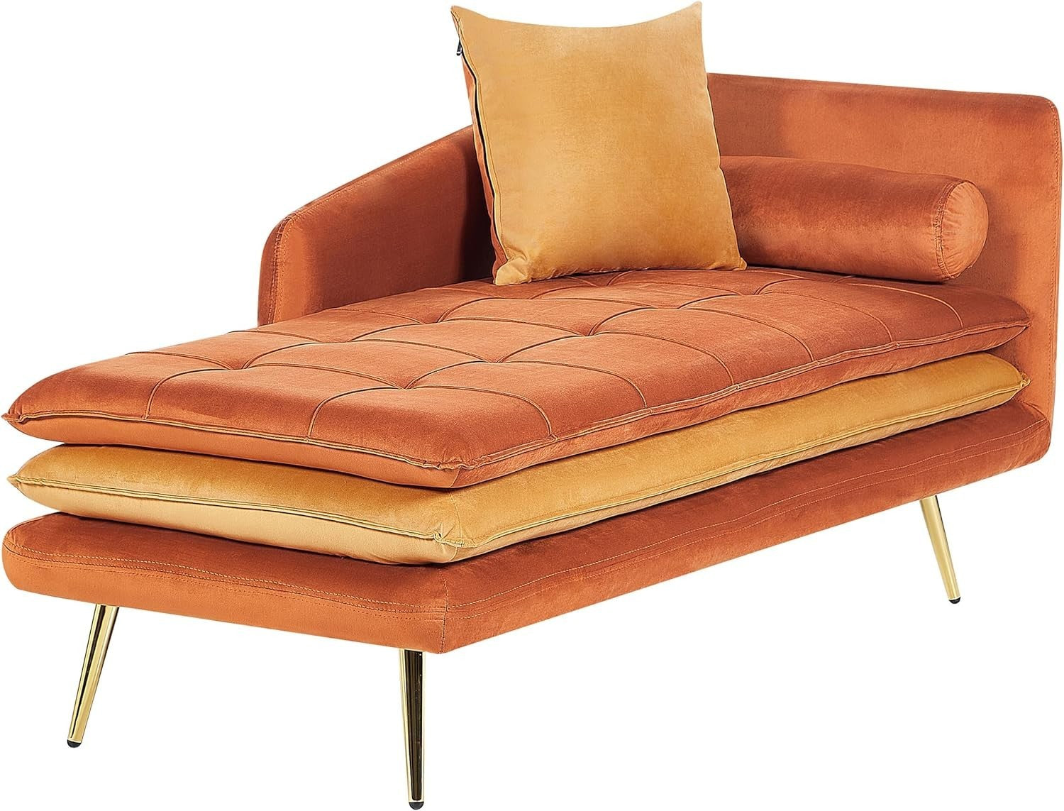 Thickly Padded Velvet Chaise Lounge Sofa with Pillows Orange 79cm Deep