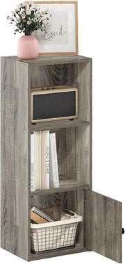Modern 3-Tier Corner Shelf with 1 Door Cabinet – Durable Engineered Wood Storage