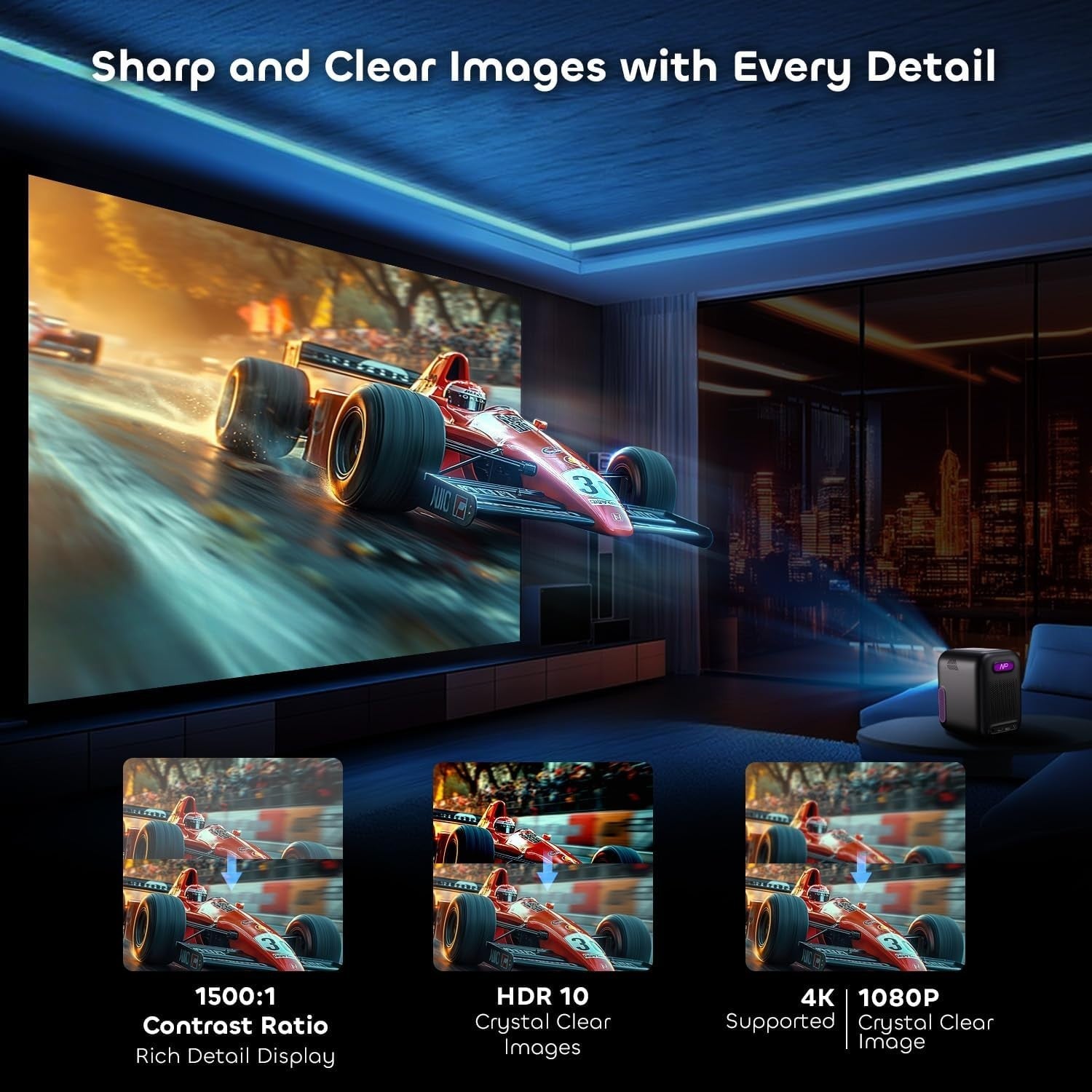Smart 1080P Projector Google TV WiFi Bluetooth Auto Focus 4K