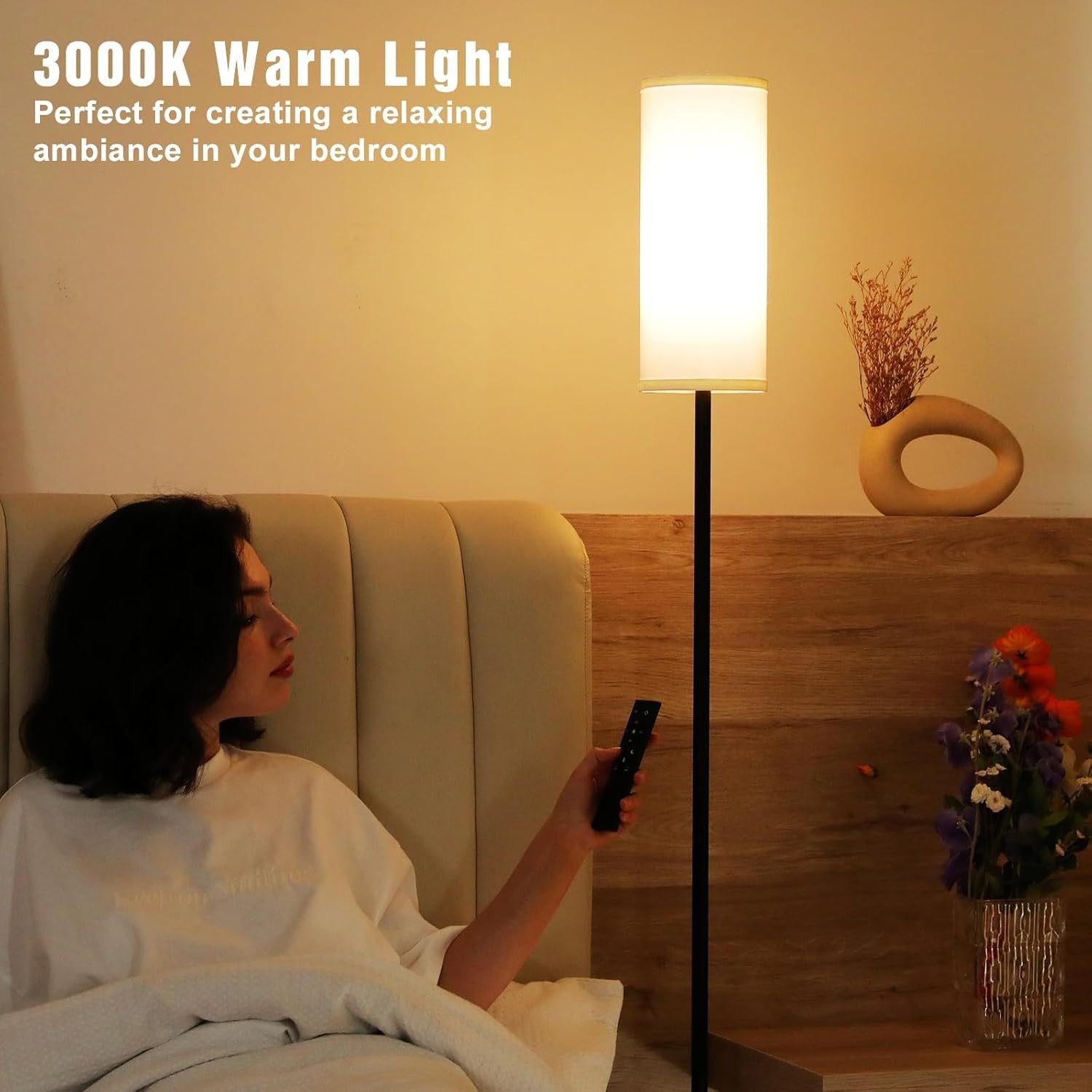 Modern Floor Lamp Remote Control Dimmable LED Standing Light Living Room