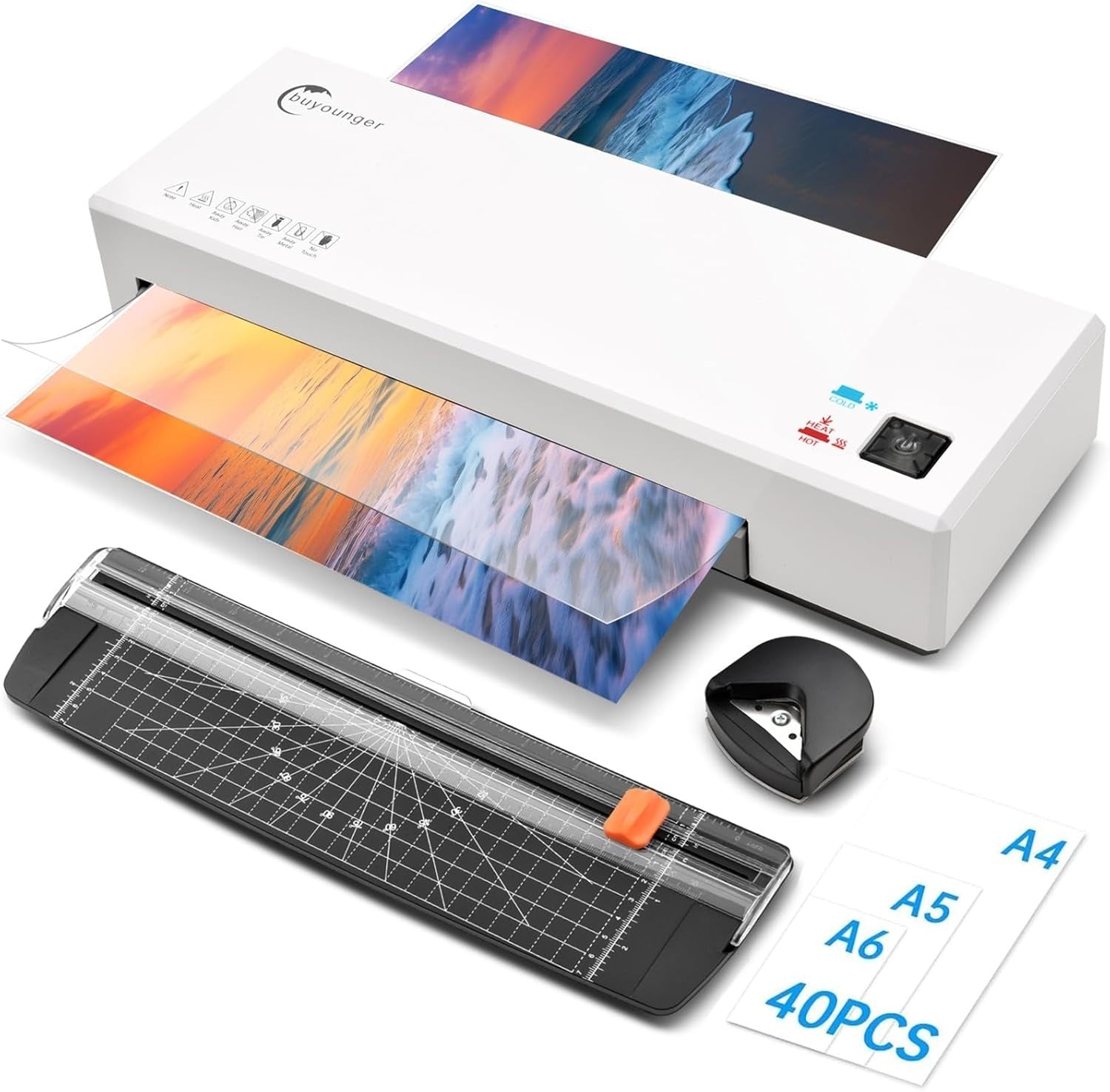 A4 Laminator Machine Hot Cold 4-in-1 Fast Warm Up Quiet + 40 Pouches