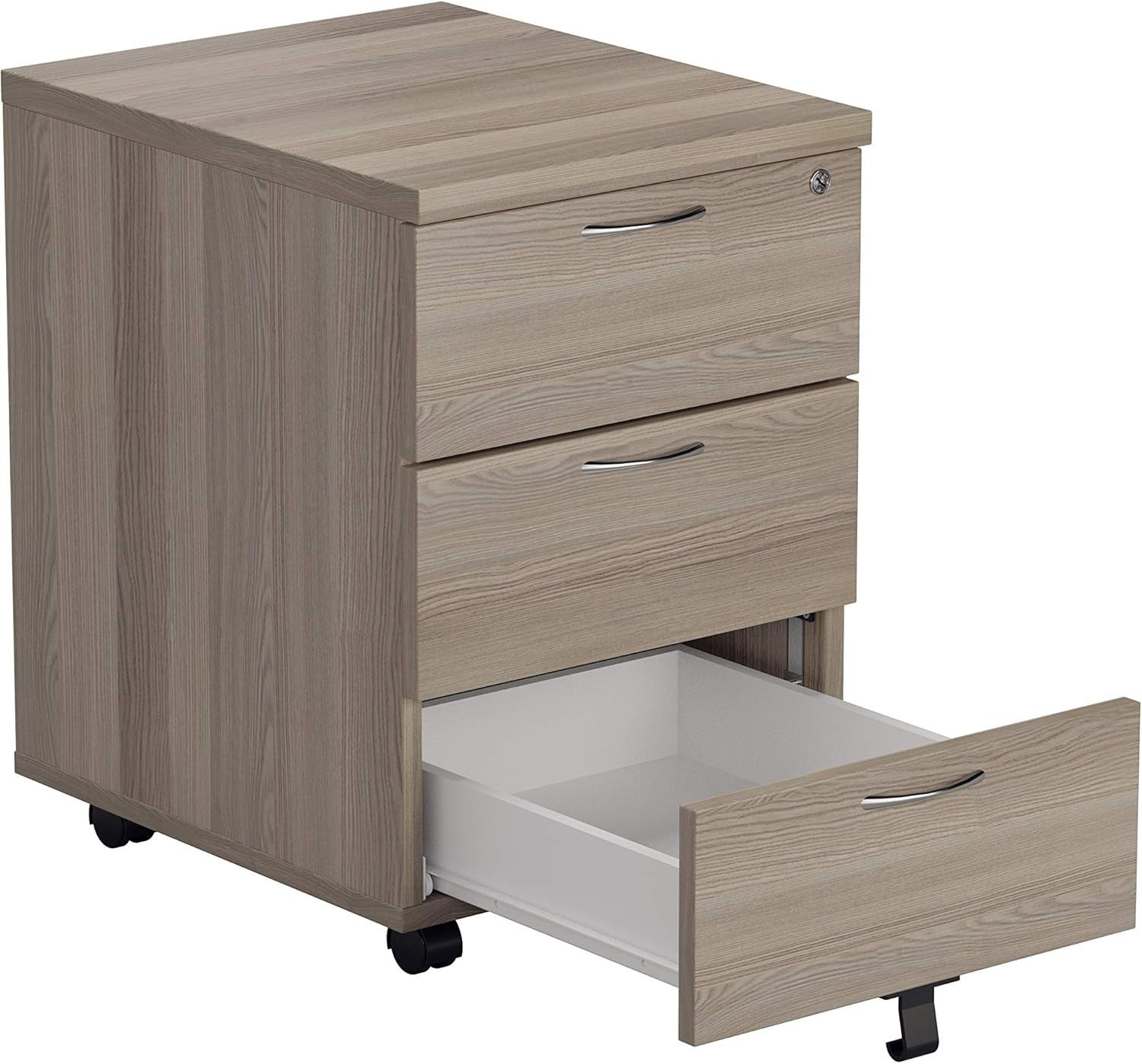 Lockable 3 Drawer Mobile Filing Cabinet Pedestal Office Storage Grey Oak