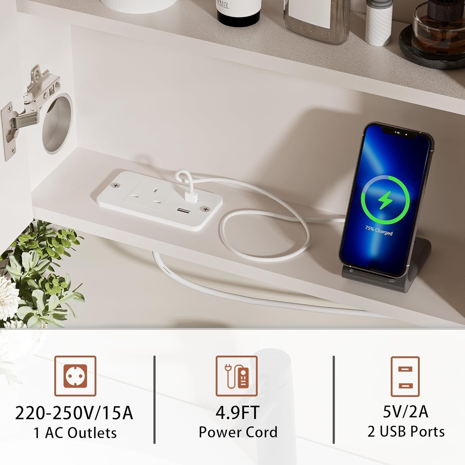 LED Bathroom Mirror Cabinet 60x80cm Wall Unit Demister Light Socket