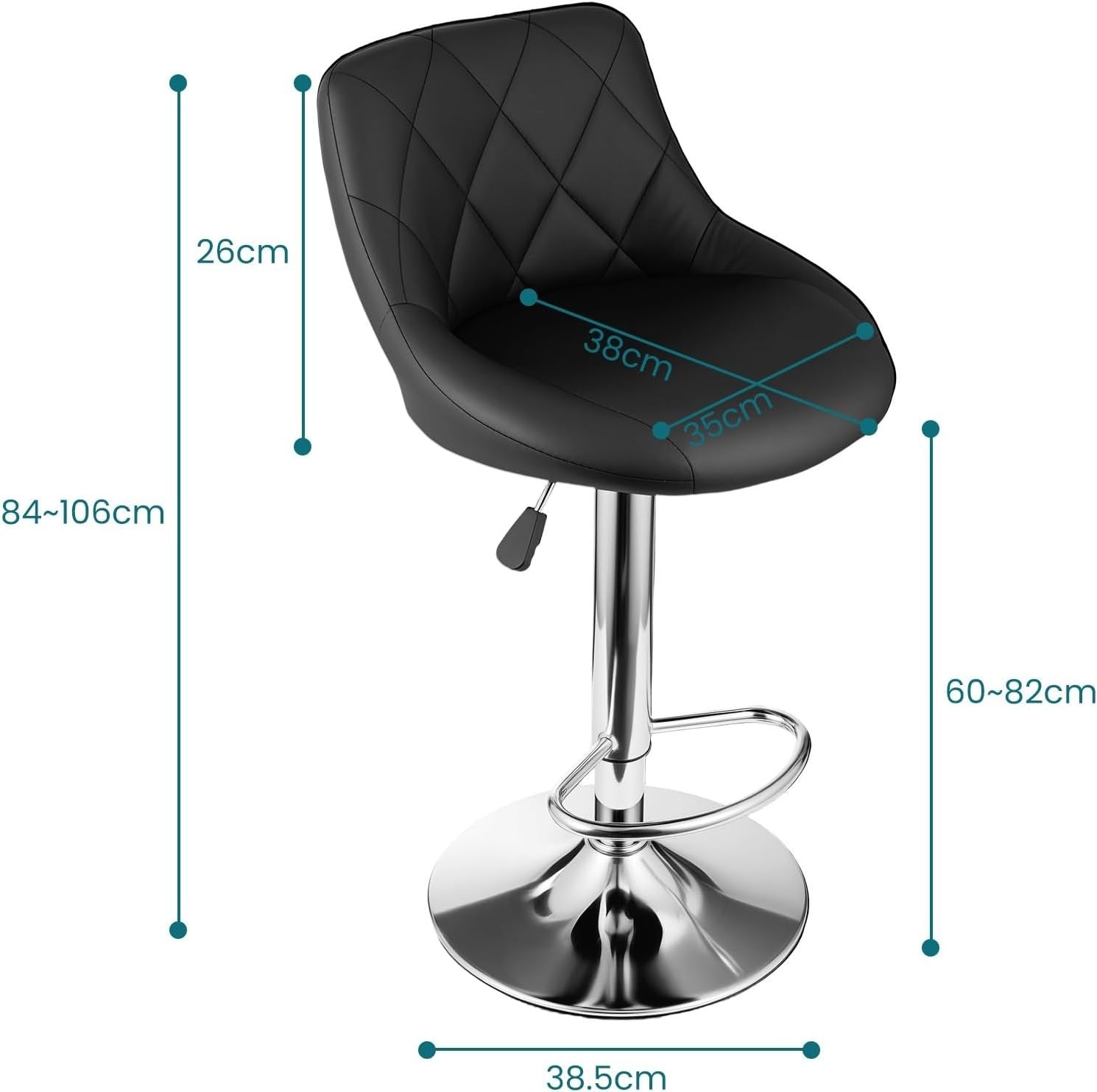 3 Black Bar Stools Faux Leather Swivel Height Adjustable Kitchen Chairs