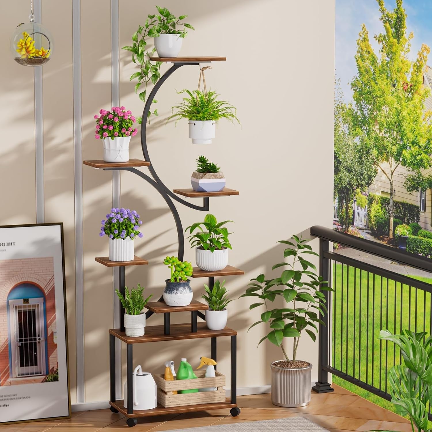 8 Tier Metal Plant Stand with Grow Lights Indoor Tall Shape Flower Shelf Rack