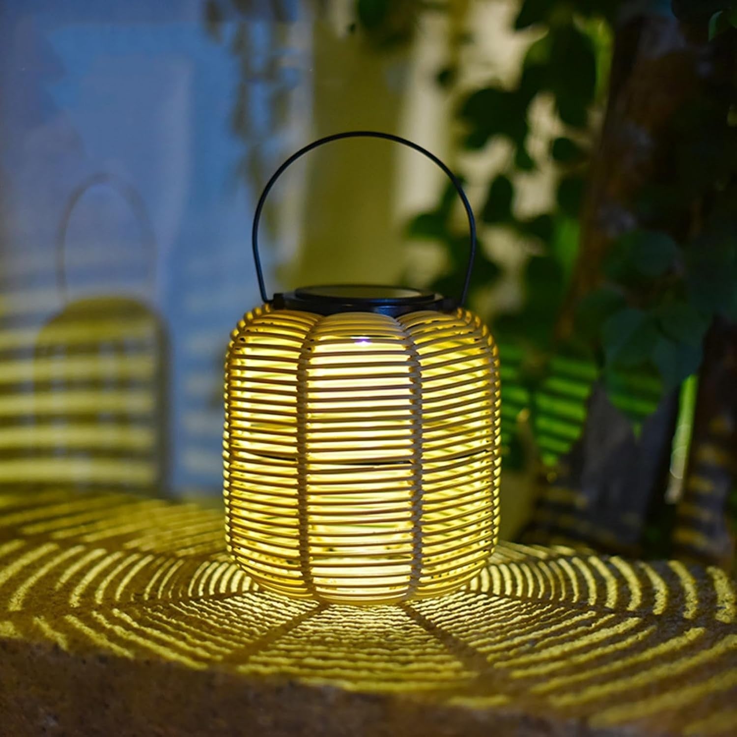 Japanese Hanging Solar Lantern – Rattan Outdoor Garden Light (Size D)