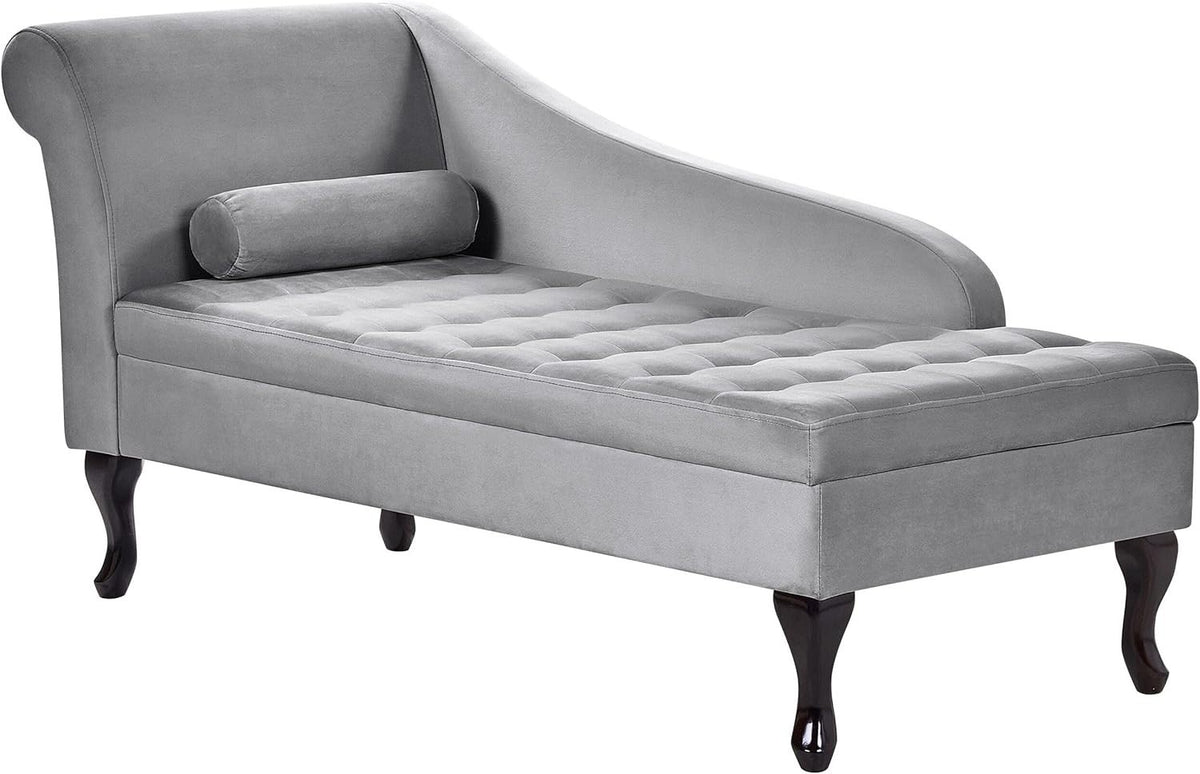 Grey Velvet Left Hand Chaise Lounge Sofa w/ Storage & Cushion Seat