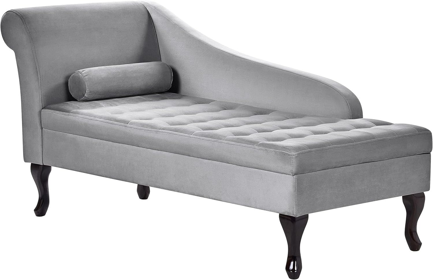 Grey Velvet Left Hand Chaise Lounge Sofa w/ Storage & Cushion Seat