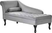 Grey Velvet Left Hand Chaise Lounge Sofa w/ Storage & Cushion Seat