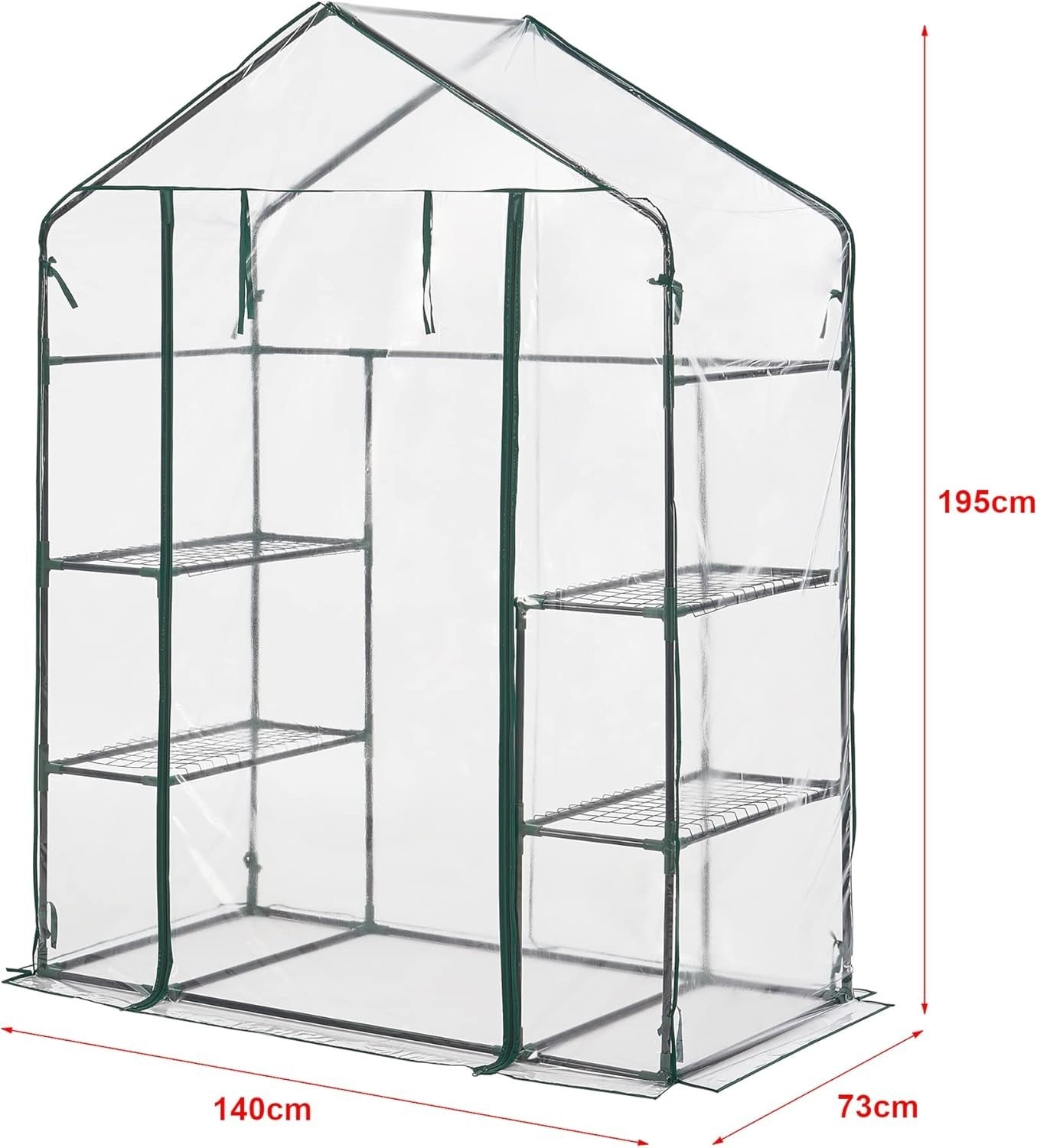 Walk-In Greenhouse with Shelves Clear PVC Cover Steel Frame 140x73x195cm