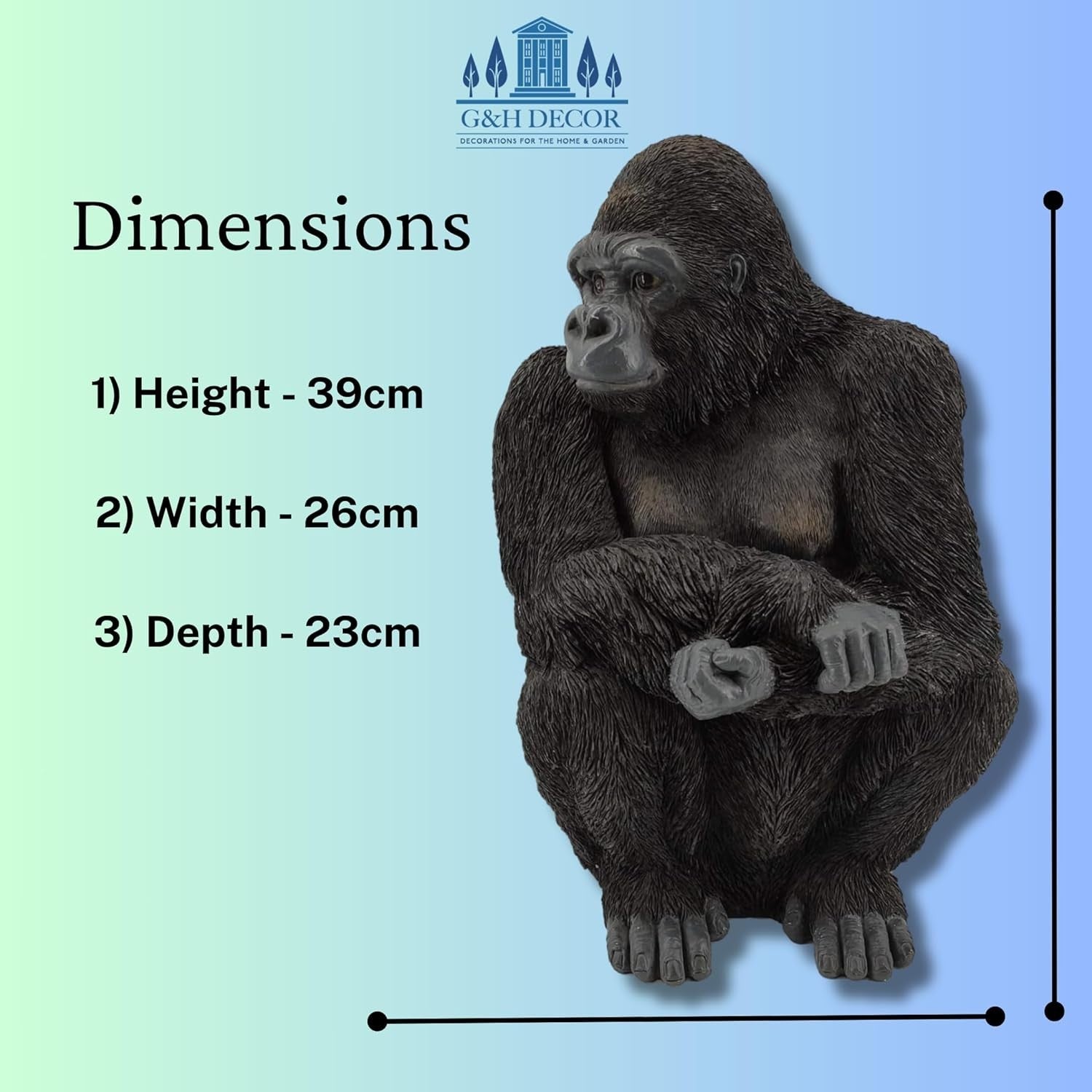 Realistic Gorilla Garden Statue 15" Resin Weather-Resistant Outdoor Ornament