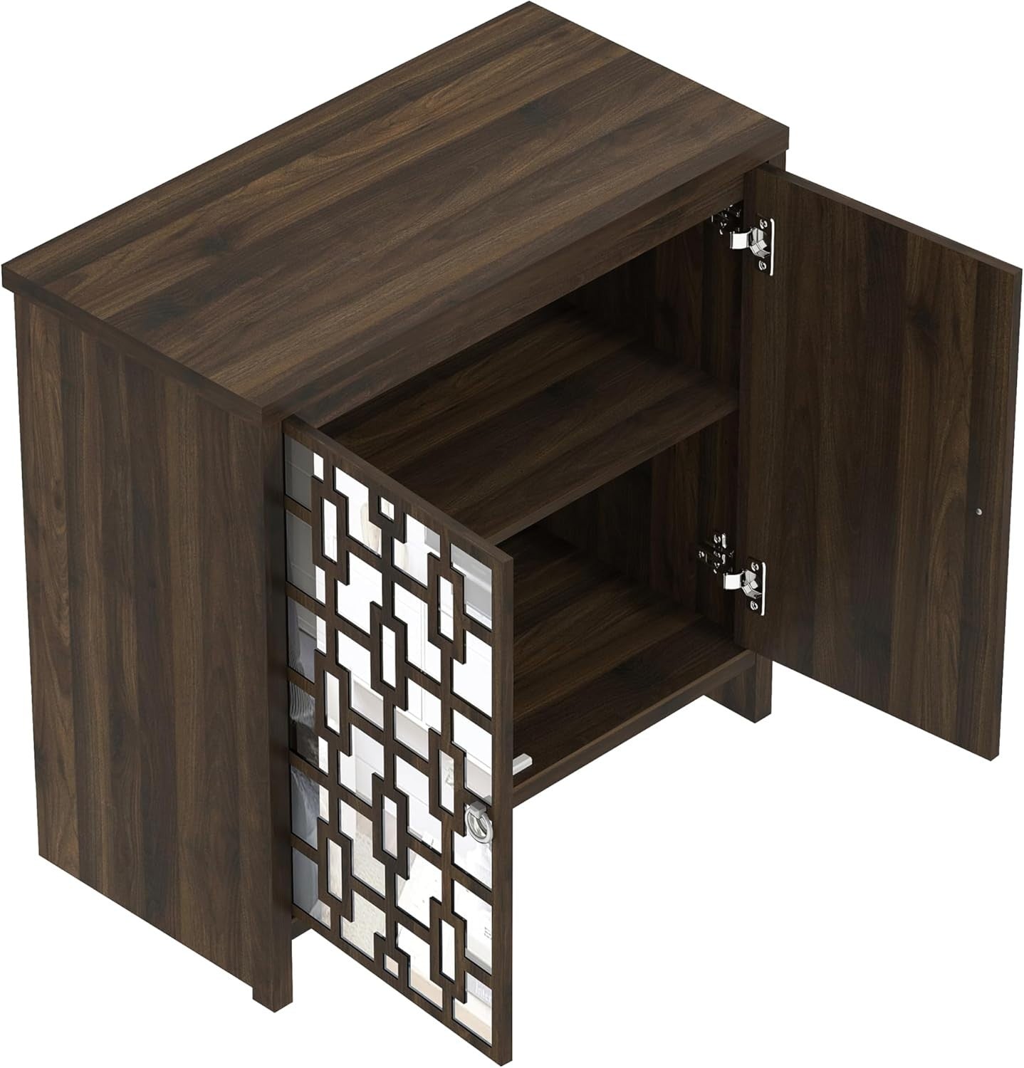 Walnut Mirrored Sideboard Cabinet 2 Door Storage Laser Cut Design