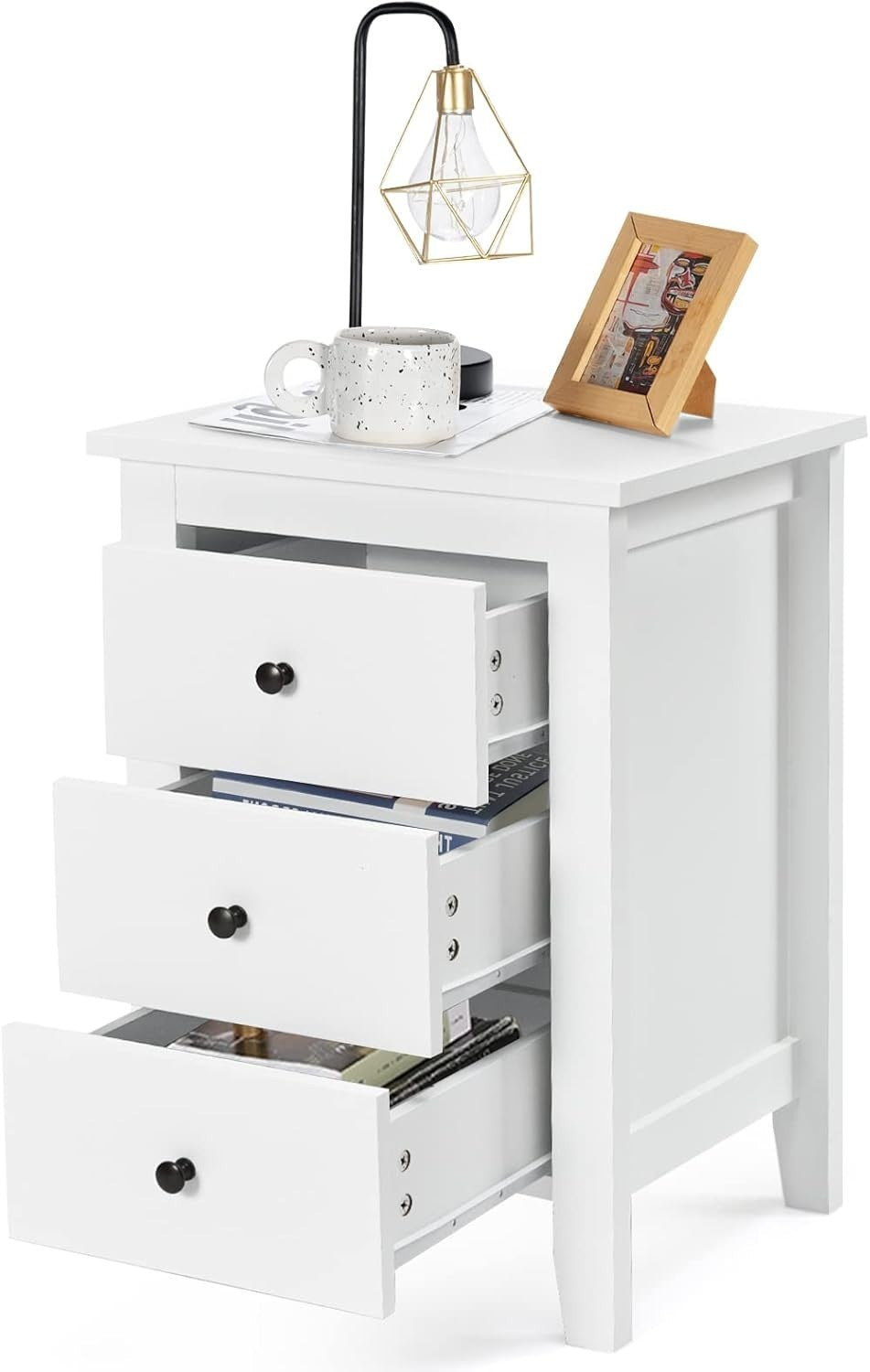Set of 2 White 3 Drawer Bedside Tables | Modern Wooden Nightstands