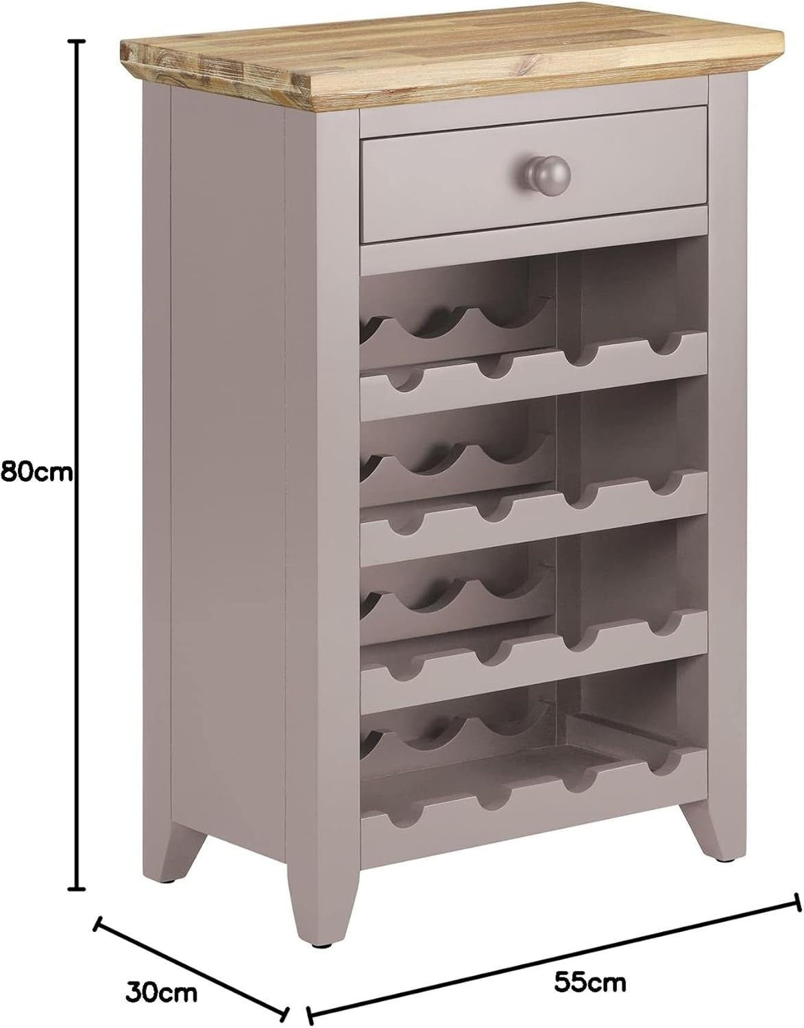 Truffle Wine Rack Side Cabinet with Drawer | Holds 16 Bottles | Solid Wood