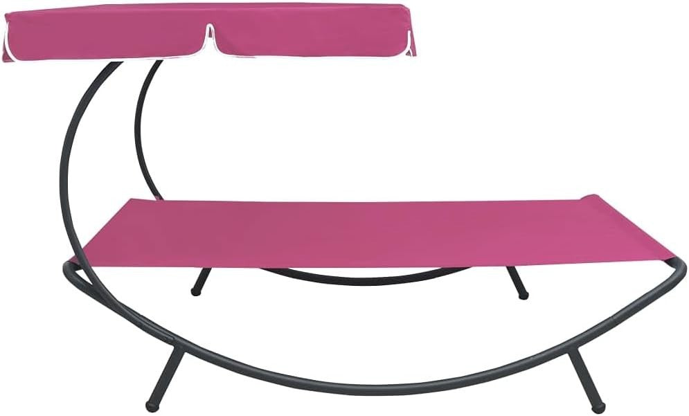 Modern Pink Outdoor Lounge Bed with Canopy | Weather-Resistant Patio Sunlounger