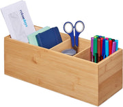 Bamboo Desk Organizer Box 4 Compartments Office Kitchen Storage 35cm
