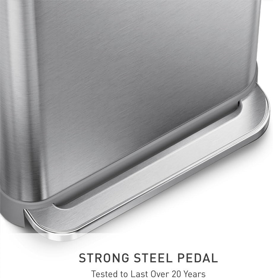 45L Stainless Steel Kitchen Pedal Bin Soft Close Lid Rectangular