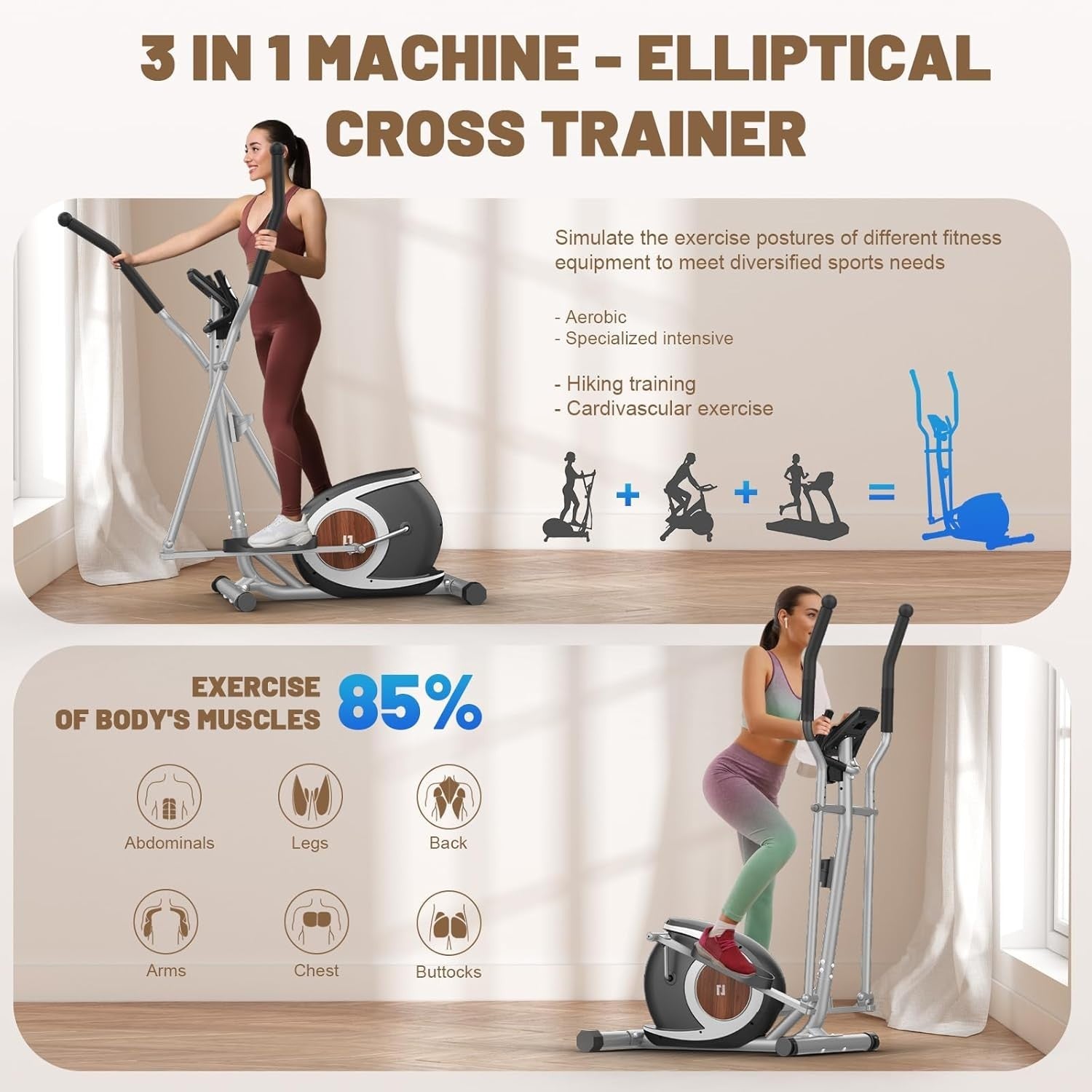 16-Level Magnetic Elliptical Cross Trainer Home Gym with LCD & Pulse Sensor