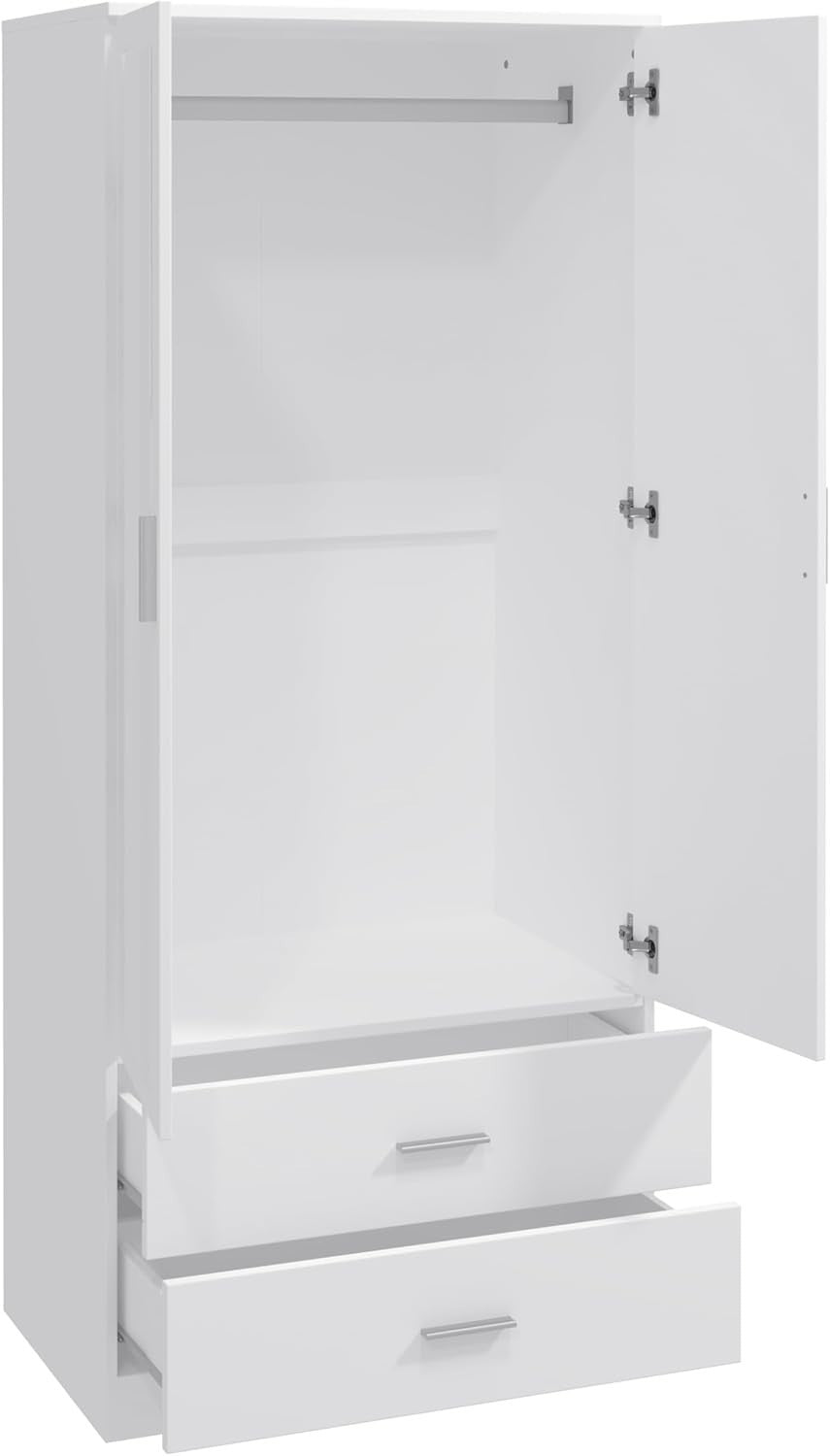 Mirrored 2 Door Wardrobe with Hanging Rail & Drawers - Sturdy, Modern Storage